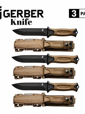 Gerber StrongArm Fixed Blade Knife Plain Edge - Coyote Brown - New in Box pack 3